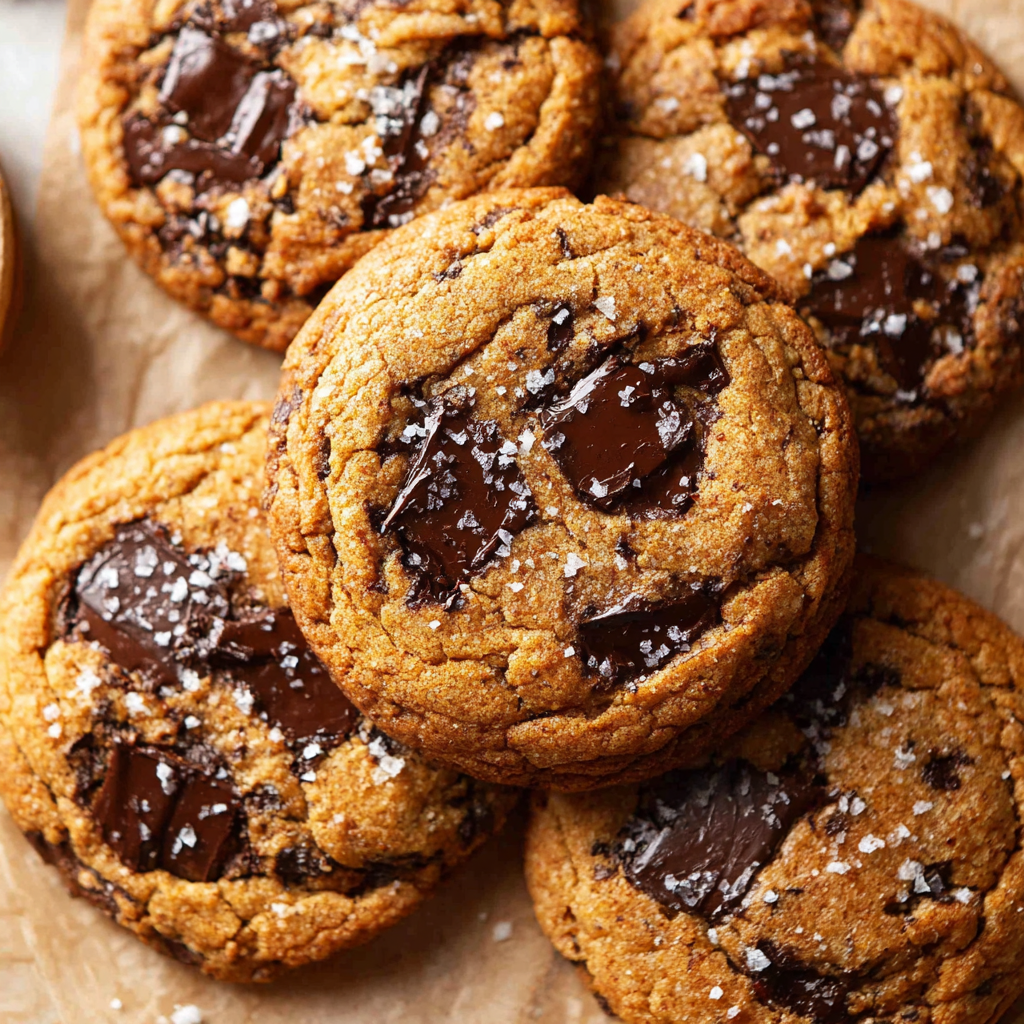 Close-up shot showcasing the soft texture and delicious chocolate chips in a batch of the best brown butter pumpkin chocolate chip cookies.