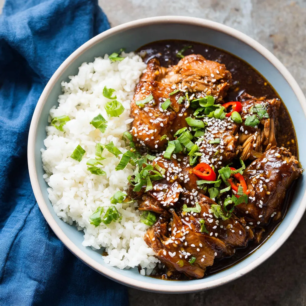 Easy Crockpot Honey Garlic Chicken is shown in a second image highlighting its delicious glaze and tender texture.