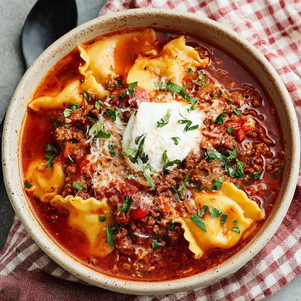 Easy crockpot lasagna soup is shown in a second content image, highlighting the delicious layers and textures of this simple comfort food recipe.
