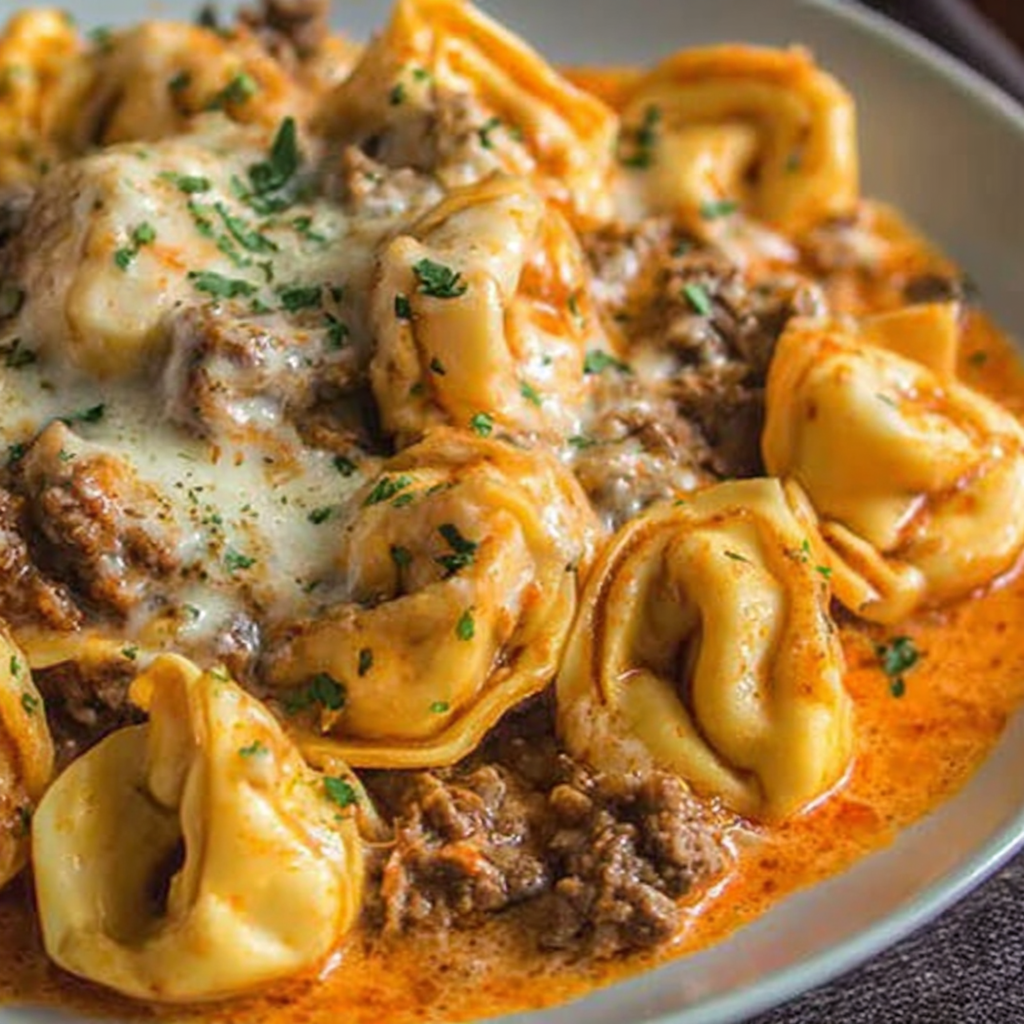 Cheesesteak tortellini in creamy provolone sauce offers a comforting and delicious twist on the classic Philly cheesesteak.