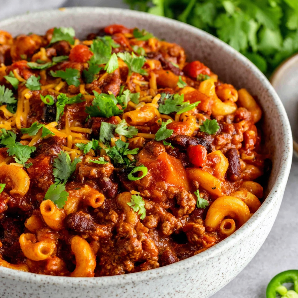 Easy Crock Pot Cheddar Chili Mac perfect for busy weeknight dinners, showcasing a cheesy and comforting family meal cooked in a slow cooker.