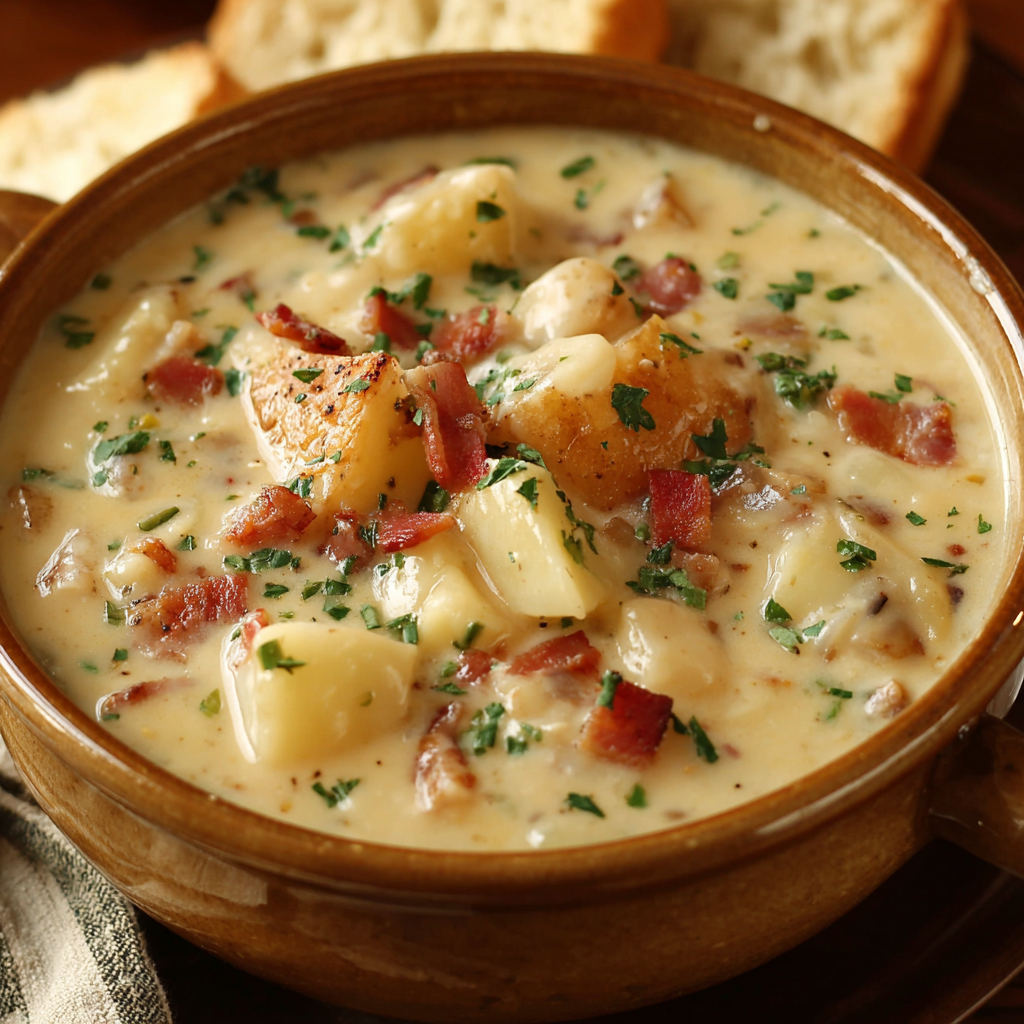 Creamy Crock Pot Crack Potato Soup is shown as a featured image, ready to be served and enjoyed.