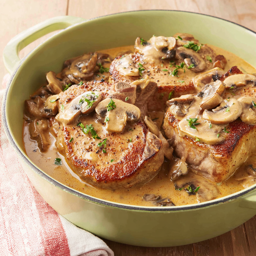 Juicy slow cooker pork chops are shown in a featured image, ready to be served.
