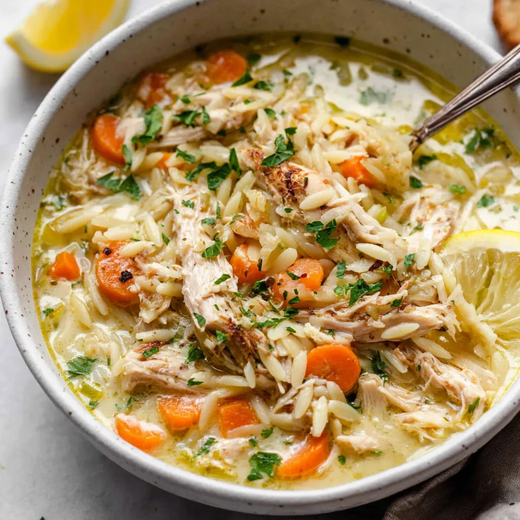 Creamy Lemon Chicken Orzo Soup features tender chicken, bright lemon, and comforting orzo pasta in a rich, flavorful broth.