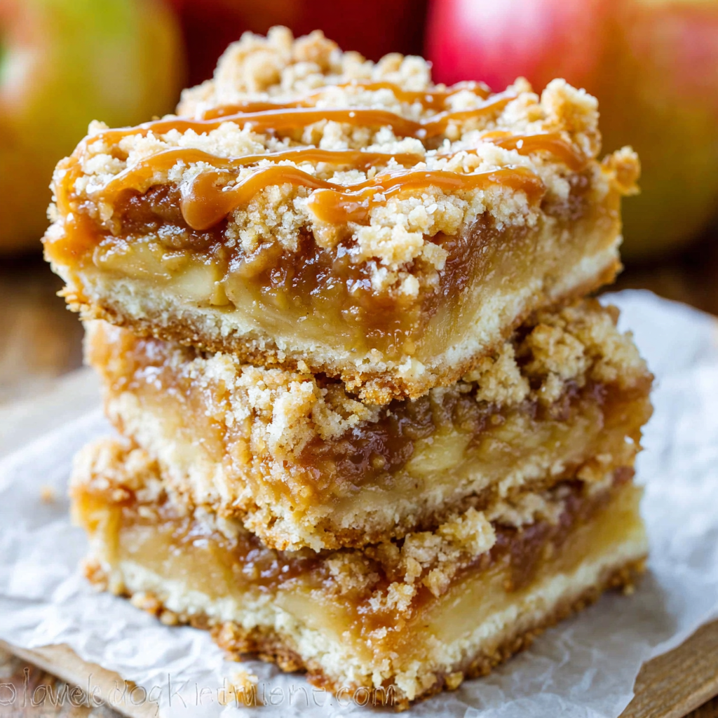 Easy salted caramel apple bars, a delicious and irresistible fall dessert, are pictured in this featured image.