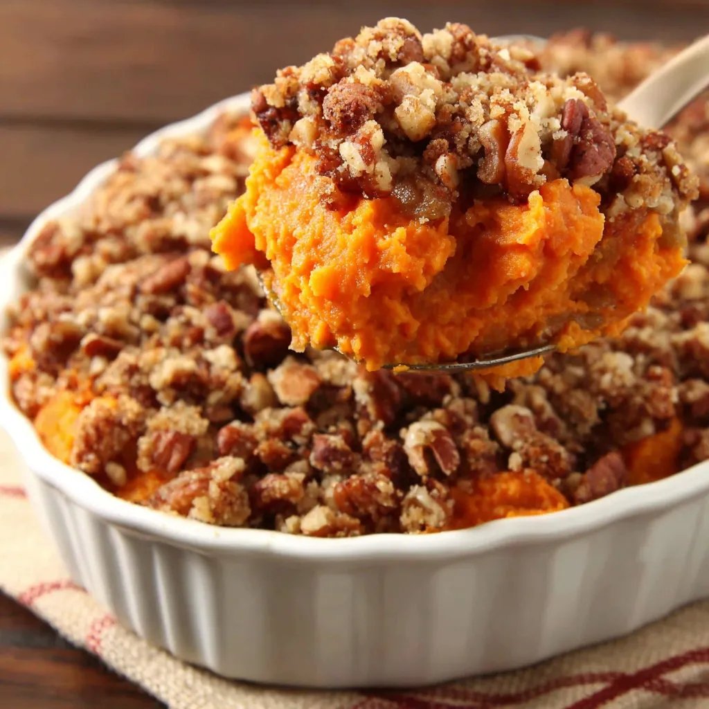 A delicious second serving of homemade Ruth's Chris Sweet Potato Casserole is pictured.