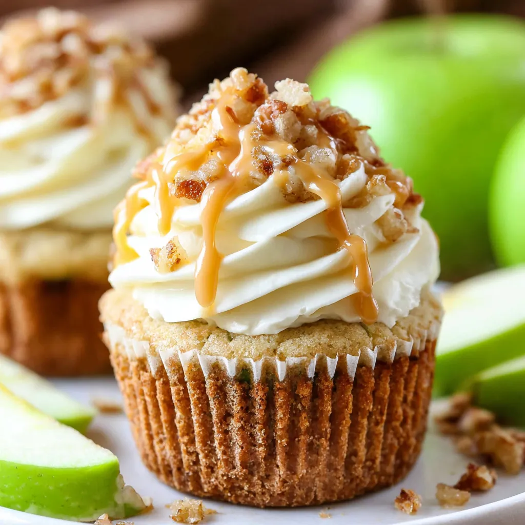 These decadent caramel apple pie cupcakes feature a moist cake base, a spiced apple filling, and a creamy caramel frosting, making them the perfect fall dessert.