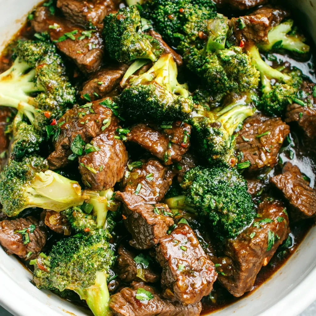 Slow cooker beef and broccoli served over rice, showcasing the easy and delicious weeknight meal.