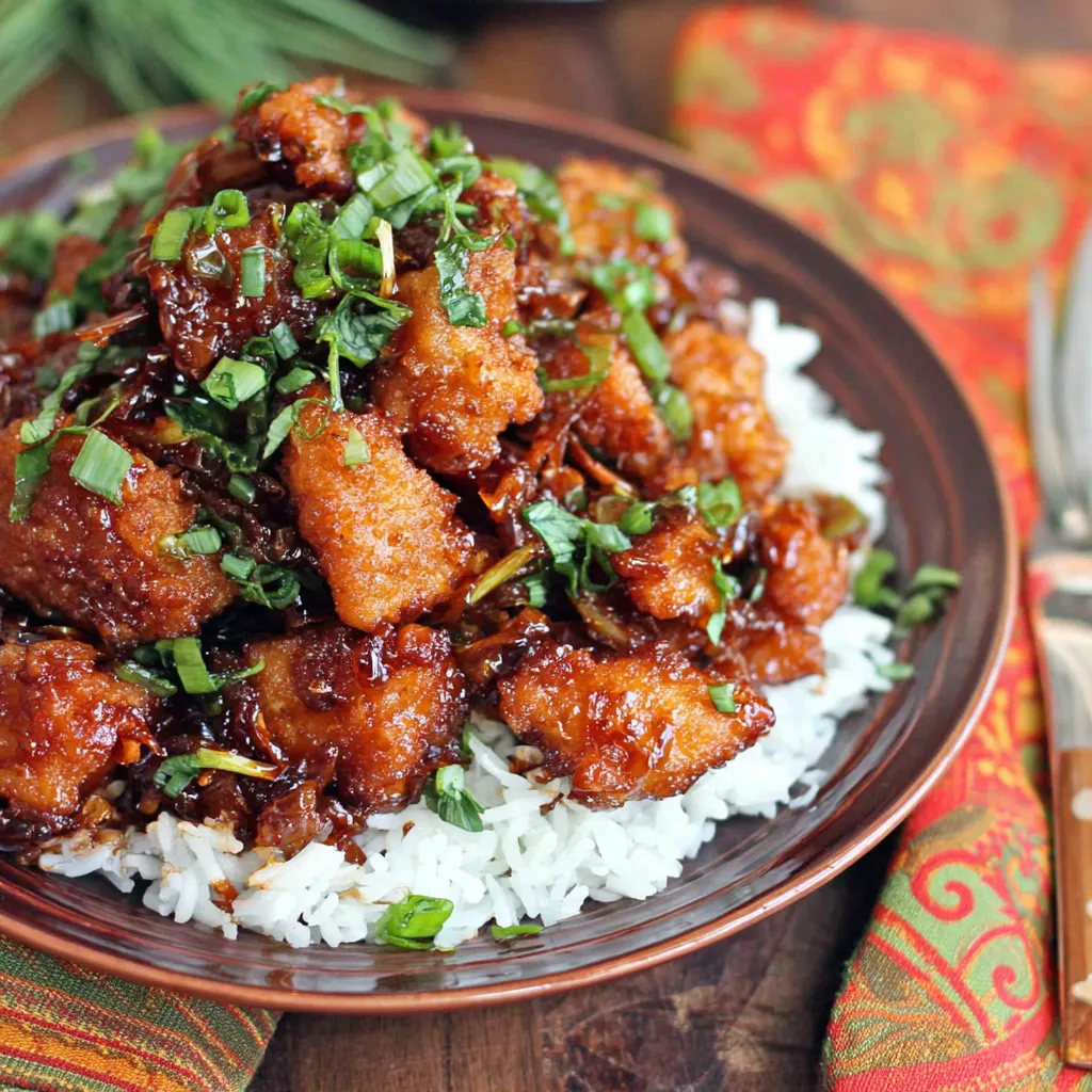 Easy crockpot General Tso's chicken simmers in a slow cooker, showcasing a convenient weeknight dinner recipe.