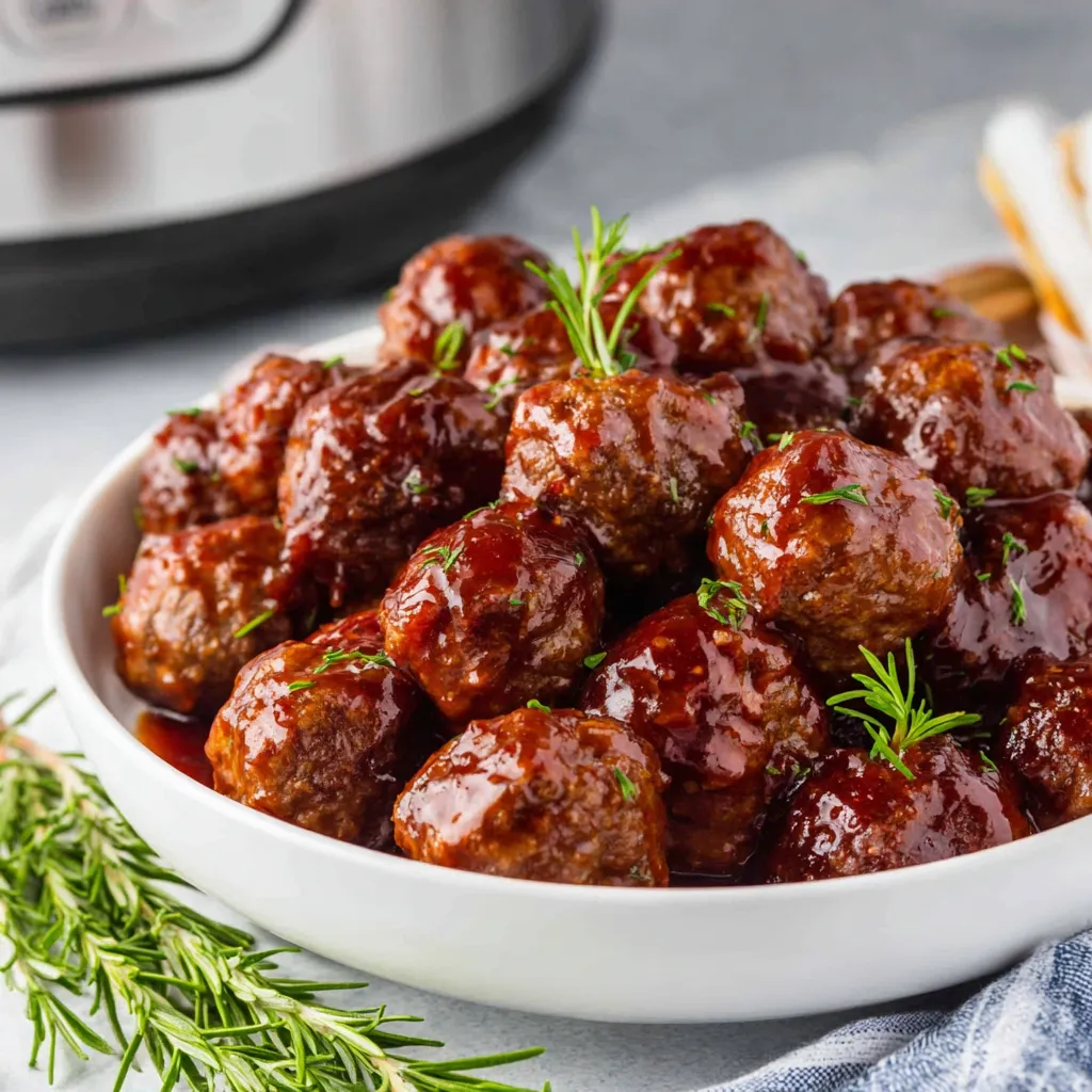Easy sweet chili meatballs are slow-cooked in a crockpot, resulting in a delicious and simple appetizer or main course perfect for weeknight dinners or game day gatherings.