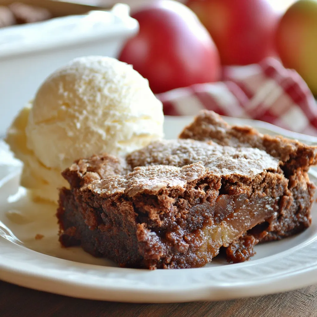 Easy apple brownies recipe second content image showing the finished brownies with apple pieces visible.