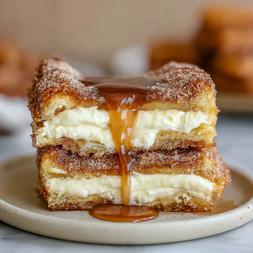 Close-up of a decadent churro cheesecake dessert, showcasing its creamy filling and cinnamon-sugar topping, perfect for an easy dessert dream recipe.