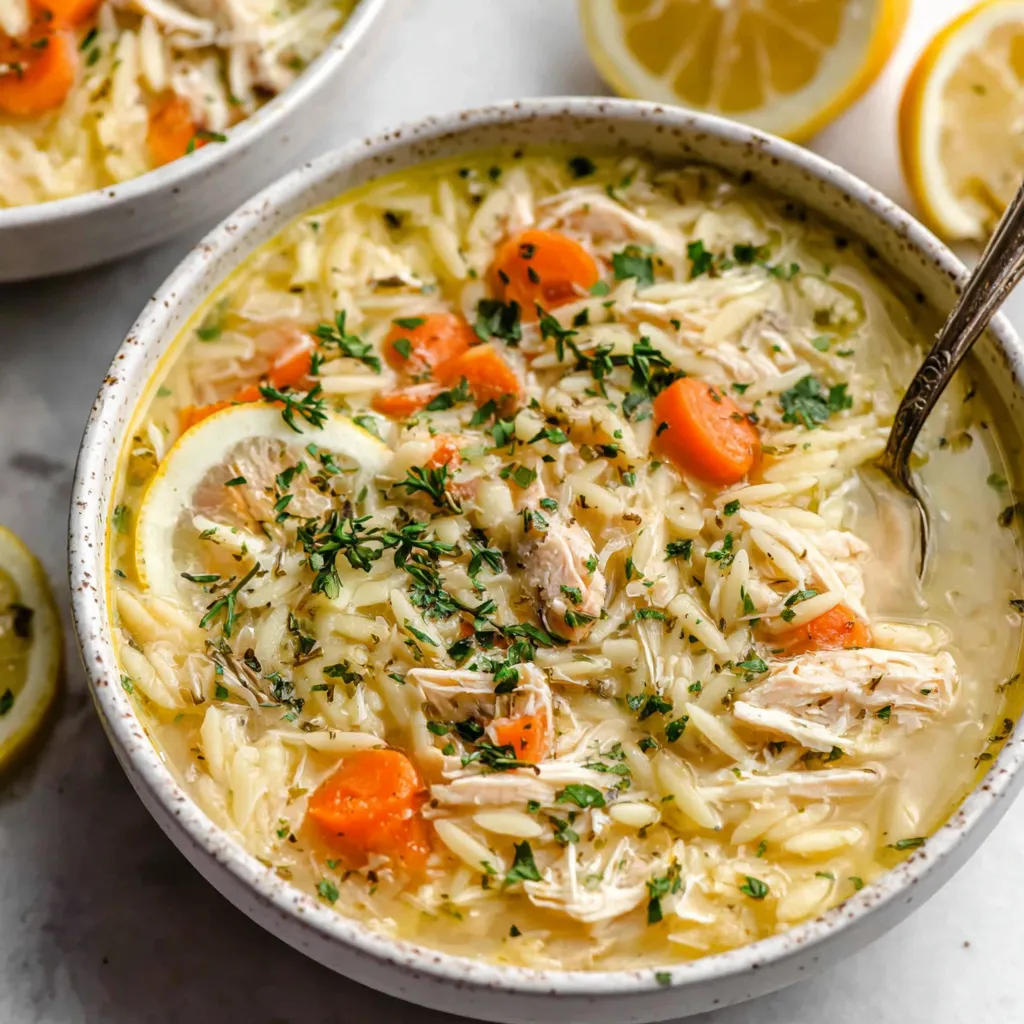 Creamy Lemon Chicken Orzo Soup Recipe Creamy Lemon Chicken Orzo Soup is shown in a comforting bowl, showcasing its rich texture and bright, lemony broth.