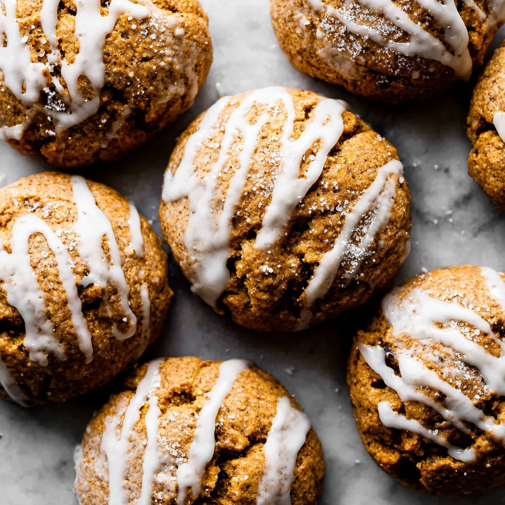 Close-up of soft and chewy pumpkin cookies showcasing their texture, perfect for baking this fall season.