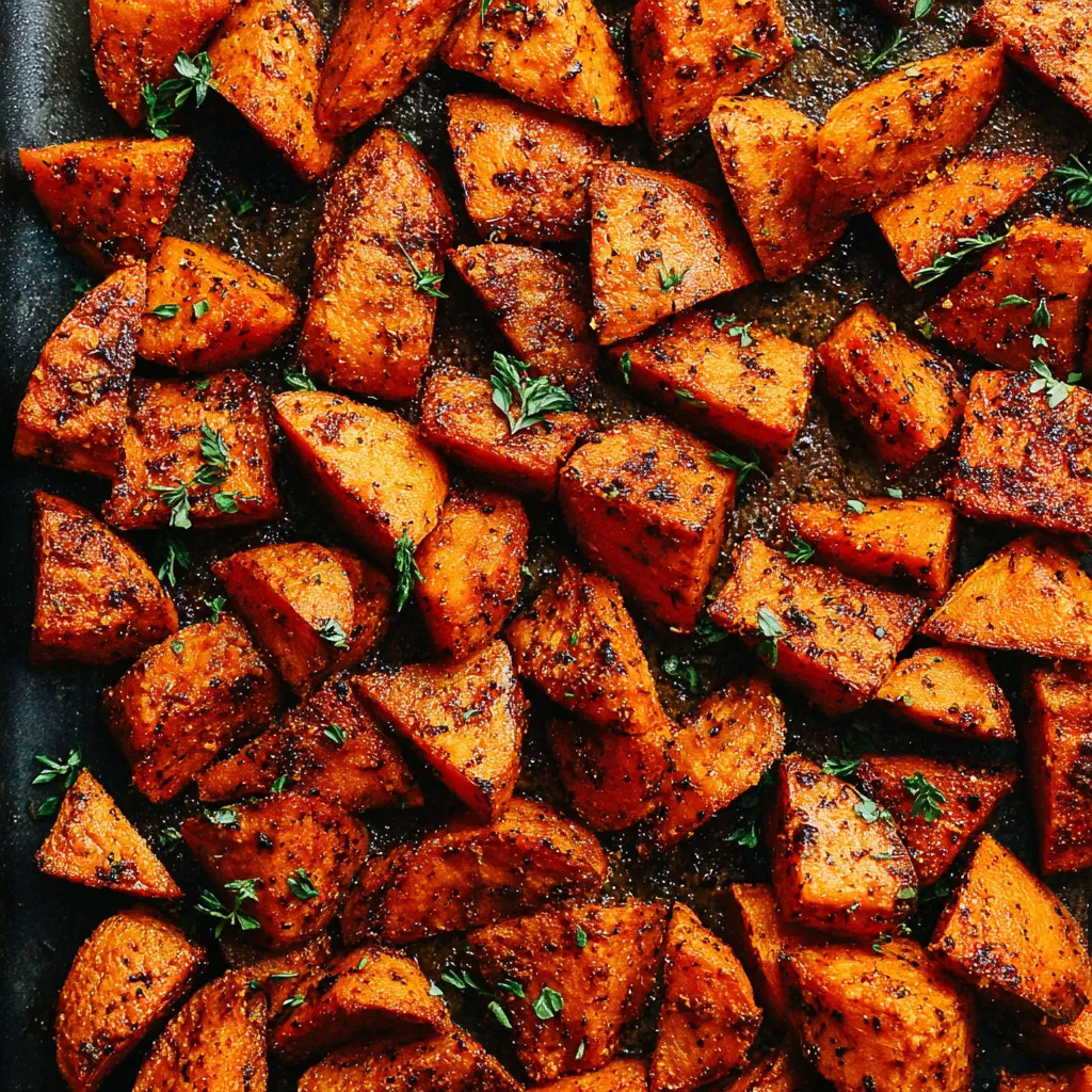 Roasted sweet potato bites are displayed in a content image, showcasing their vibrant color and texture.
