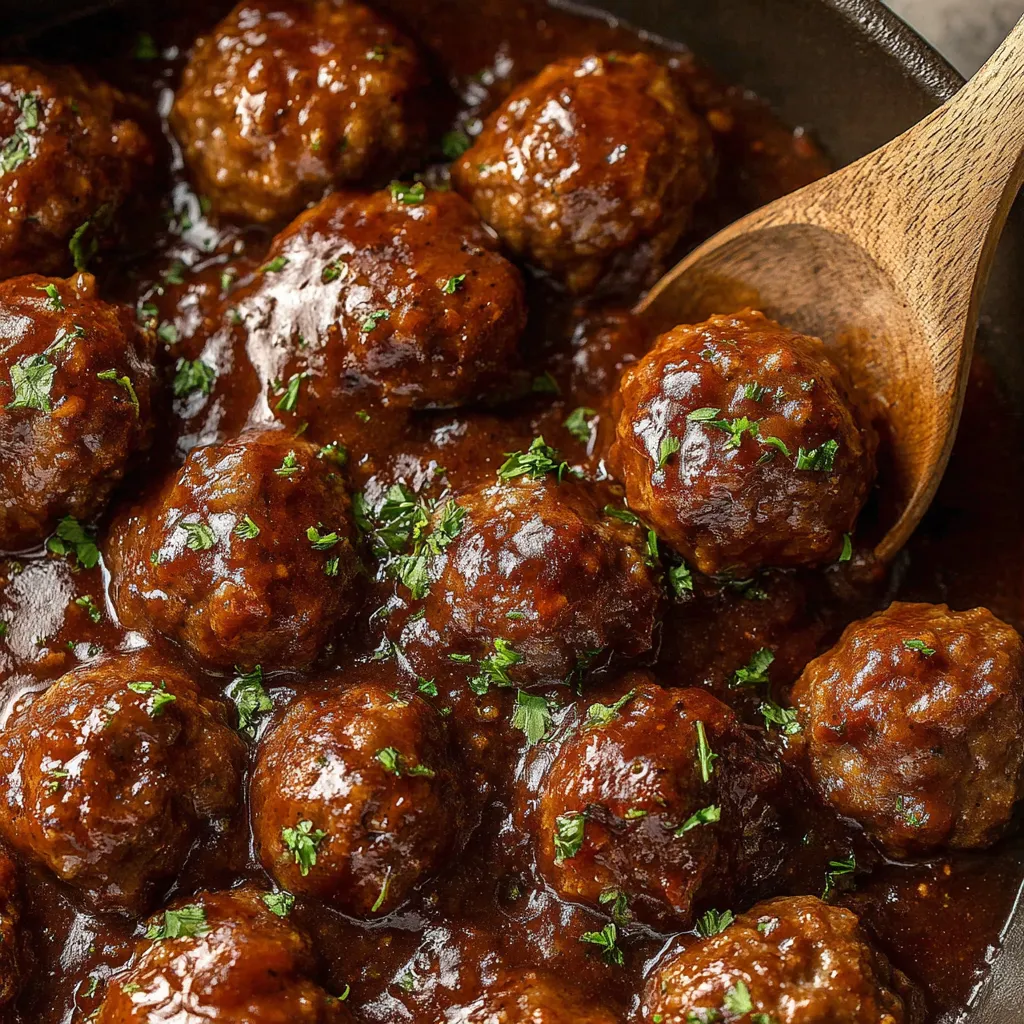 Easy slow cooker Salisbury steak meatballs are shown in a second content image providing an alternative visual for this simple recipe.