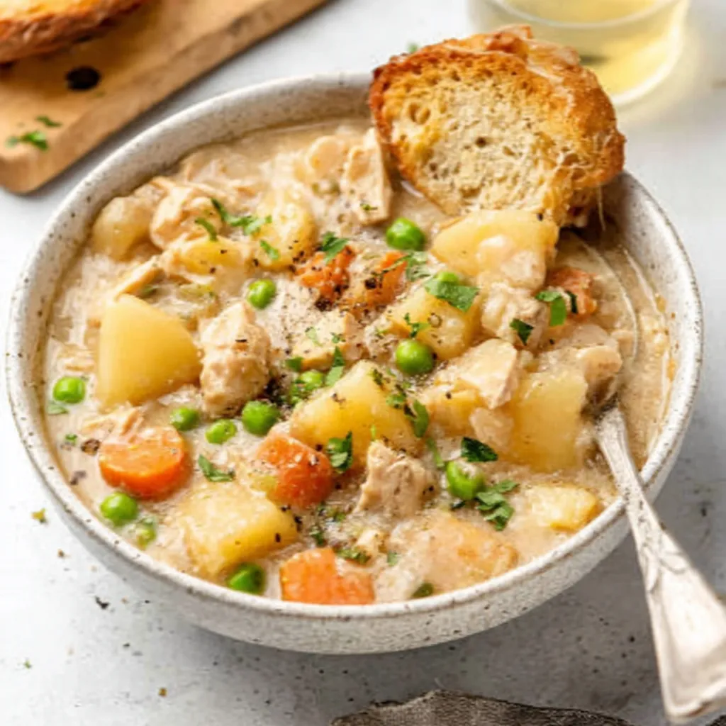 Easy slow cooker chicken stew recipe second image showcasing the hearty and delicious finished dish.
