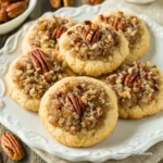 Close-up of delicious pecan pie cookies showcasing their golden-brown color and pecan topping, perfect for a baking tutorial on how to make the best pecan pie cookies.