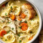 A comforting bowl of Chicken Tortellini Soup is displayed as the featured image.