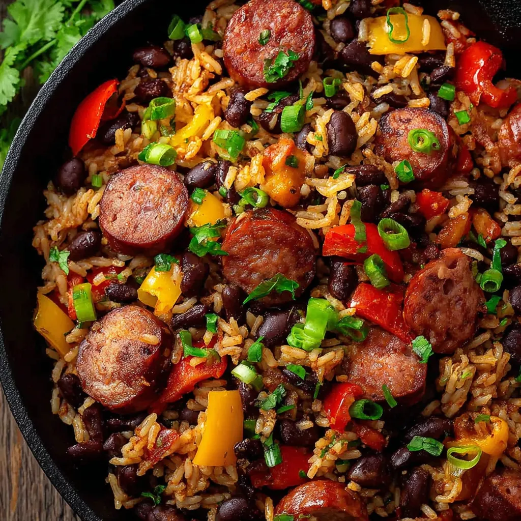 Spicy Mexican birria-style rice with sausage showcases a flavorful and vibrant dish perfect for a hearty meal.