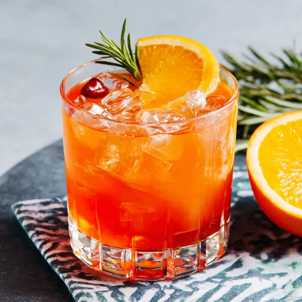 Festive cranberry orange whiskey sour cocktail garnished with cranberries and an orange slice, perfect for holiday celebrations.