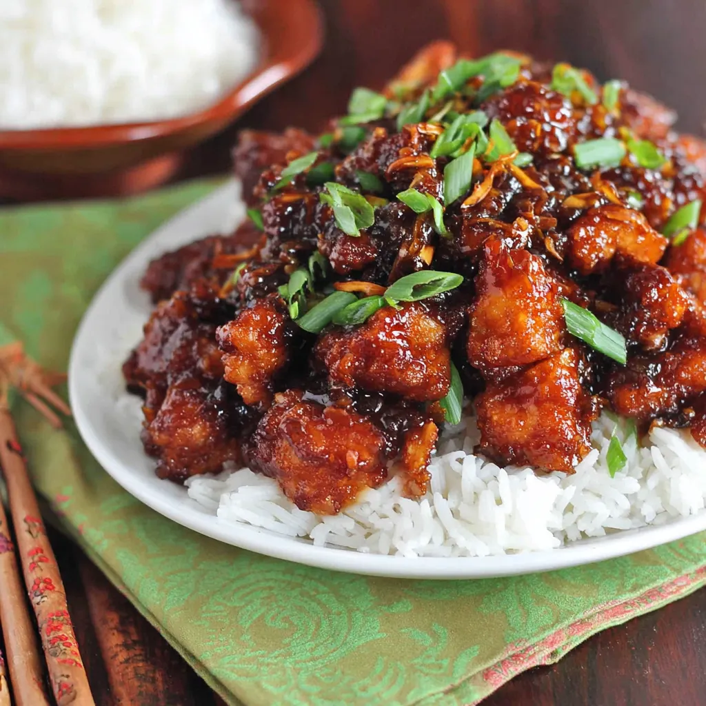 Easy Crockpot General Tso's Chicken simmers in a slow cooker, promising a flavorful and convenient weeknight meal.