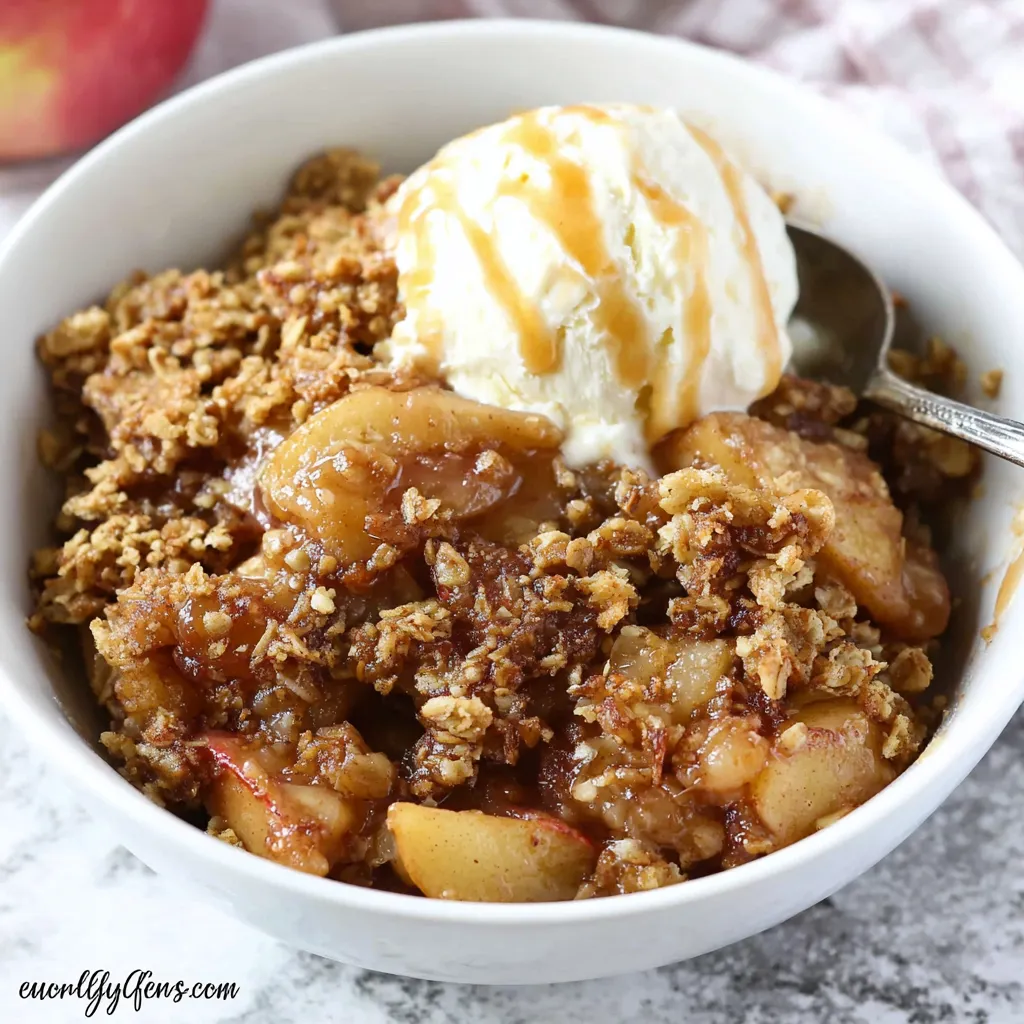 Easy cozy apple crisp recipe featured image showcasing a golden-brown baked apple crisp with a crumble topping.