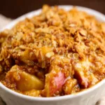 A warm and delicious Homemade Apple Crisp, baked to golden perfection and ready to enjoy.