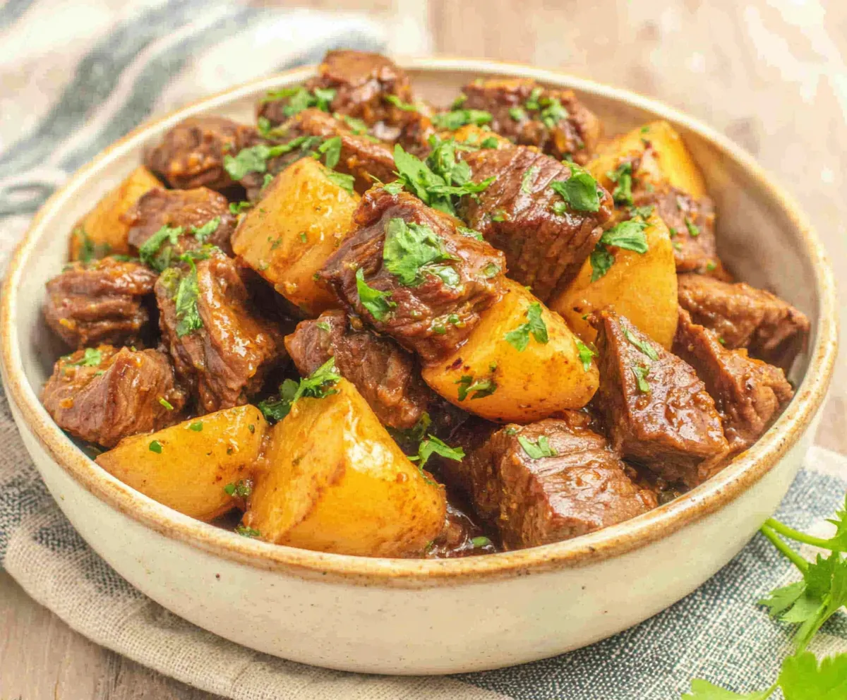 Close-up showcasing juicy Garlic Butter Beef Bites, ready to be enjoyed.