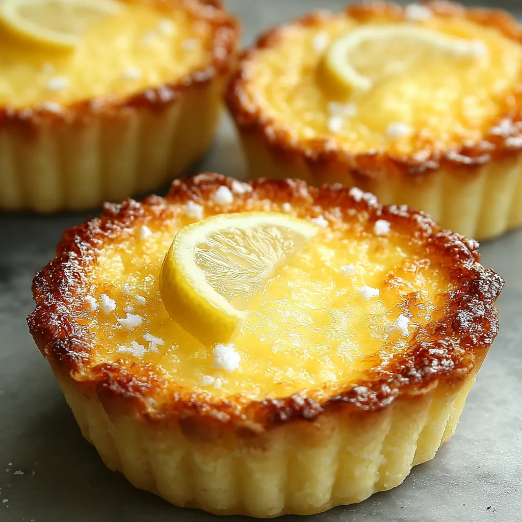 Baby Lemon Pies Recipe Close-up view of freshly baked Baby Lemon Impossible Pies, showcasing their golden crust and creamy filling.