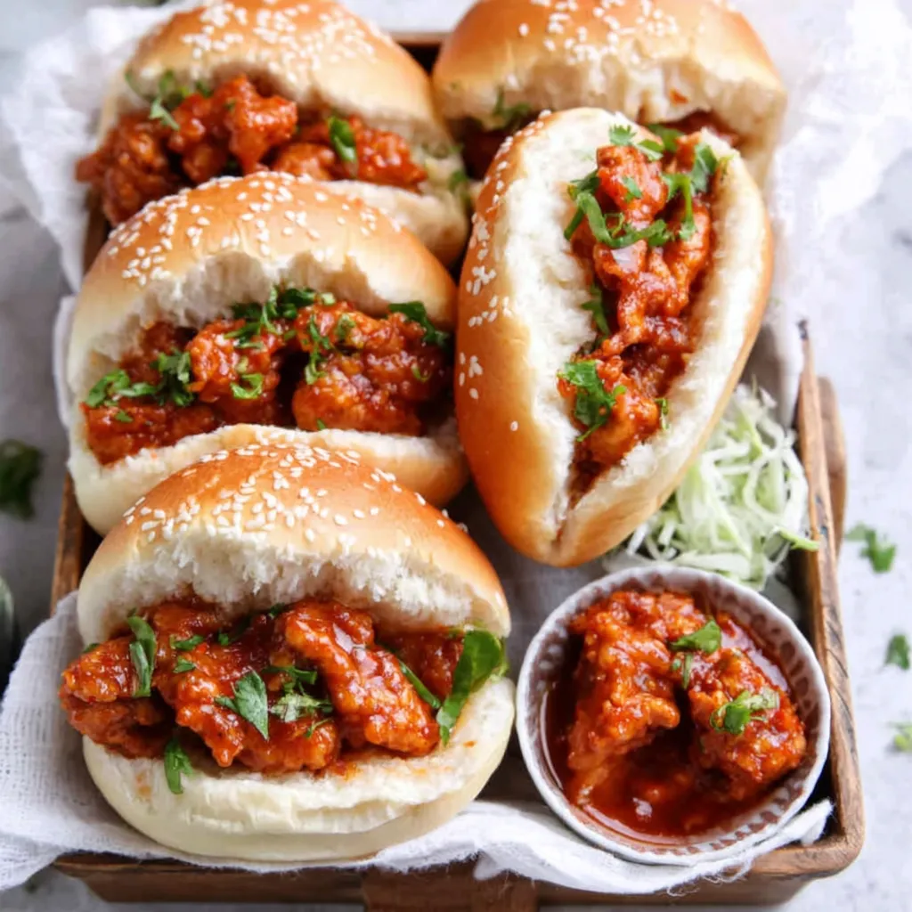 Fluffy Chicken Buns: Delicious Close-Up Close-up shot showcasing the delicious filling inside homemade Chicken Buns.