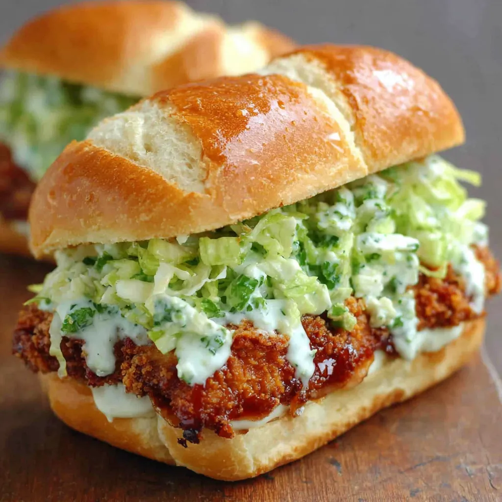 A close-up shows a delicious Crispy Chicken Caesar Sandwich, highlighting the crispy chicken and fresh ingredients.