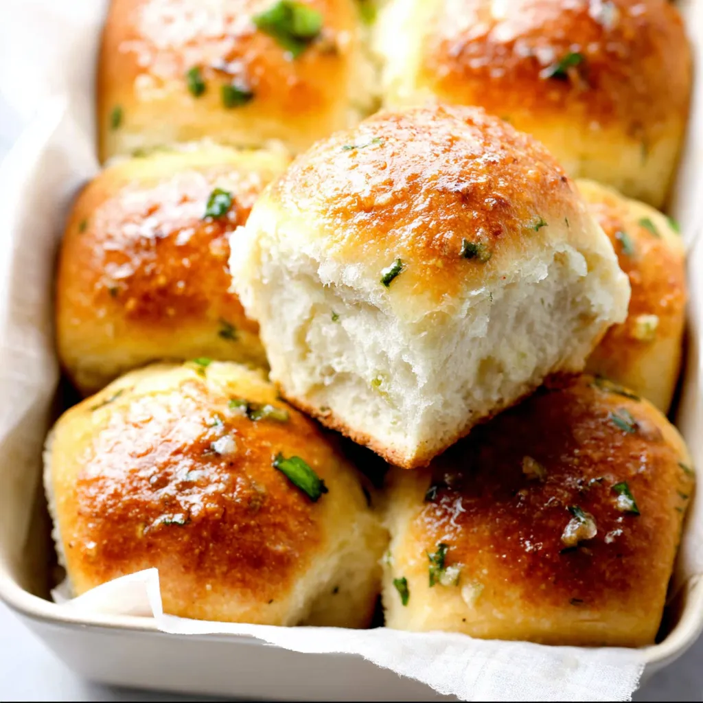 Close-up view showcases delicious, freshly baked Garlic Rolls, ready to be enjoyed.