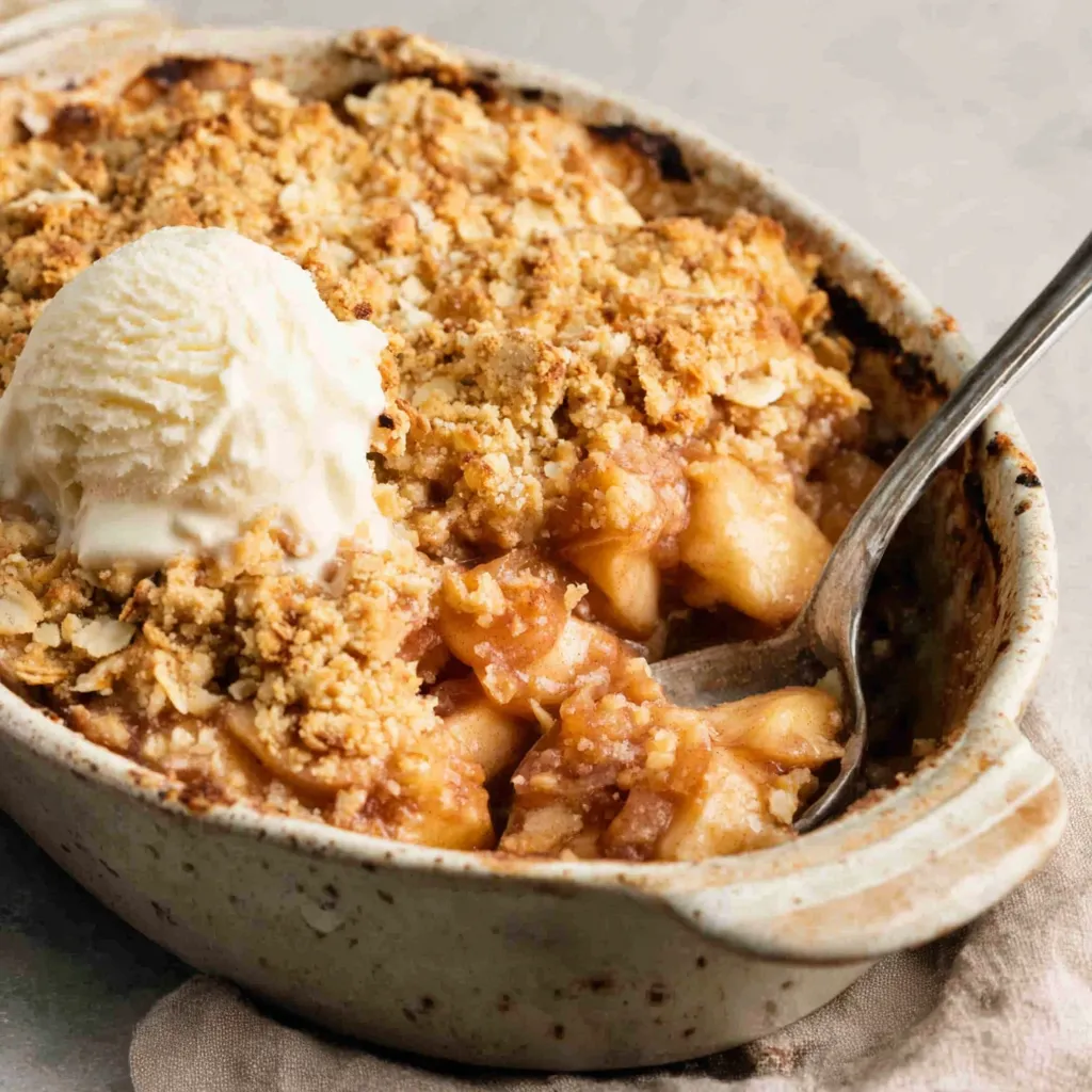 Oat Apple Crisp Recipe Close Up Close-up shot of a delicious Oat Apple Crisp, perfect for a comforting dessert.
