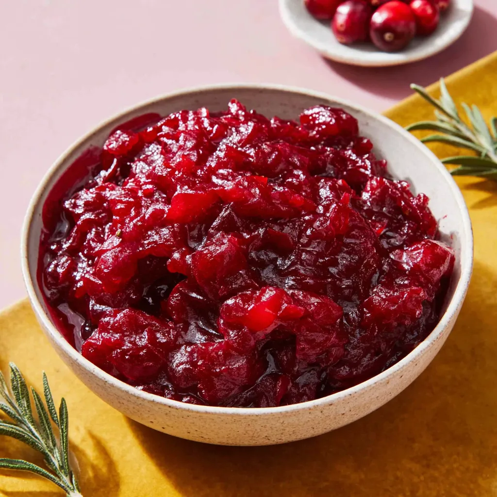 Homemade Cranberry Sauce Recipe A close-up shot of homemade Cranberry Sauce showcases its vibrant color and texture.