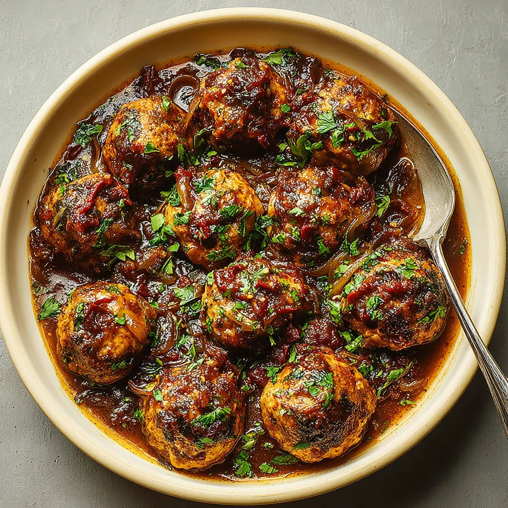 Close-up showing the savory details of a French Onion Meatball, perfect for dinner or appetizers.