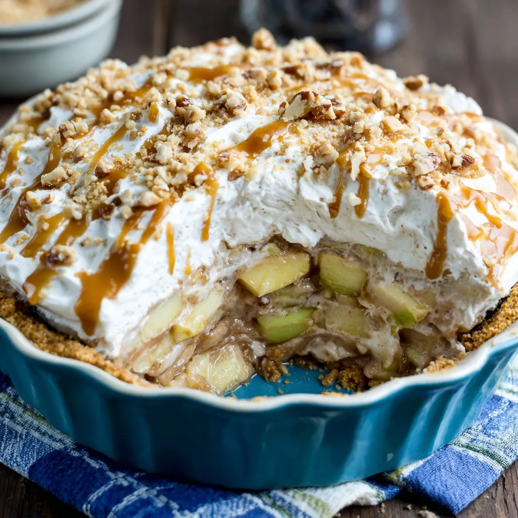 A close-up shot showcasing the creamy texture and apple pieces in a bowl of delicious Caramel Apple Cheesecake Dip.