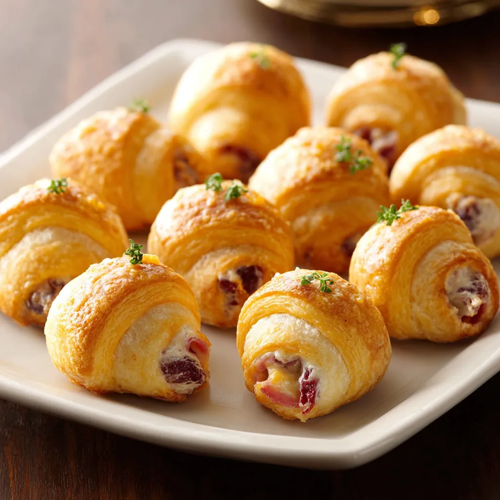 Close-up shot showcasing golden-brown Cranberry Cream Cheese Crescent Bites arranged appealingly after baking.
