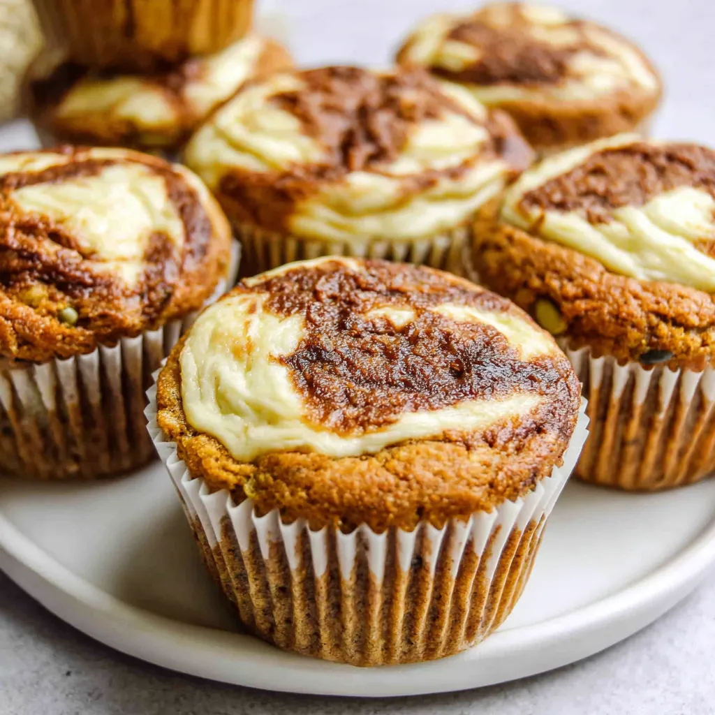 Pumpkin Cream Cheese Muffins Recipe Delicious Pumpkin Cream Cheese Muffins are beautifully displayed in this enticing image.