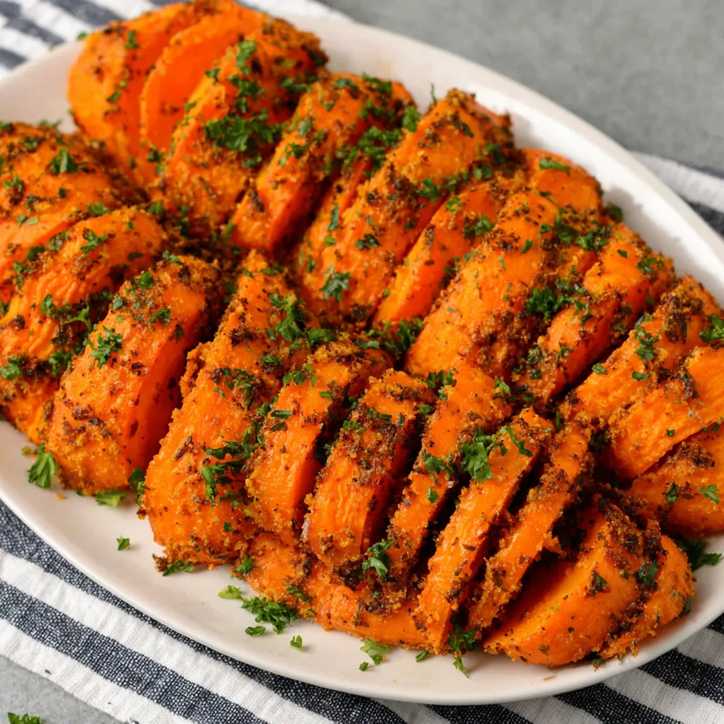 Smashed Carrots Recipe Detail This image shows another view of the finished Smashed Carrots dish, highlighting the crispy edges and flavorful toppings.
