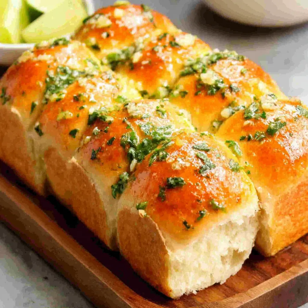 Homemade Garlic Rolls Recipe Close-up shot showcasing freshly baked Garlic Rolls, perfect for pairing with a meal.