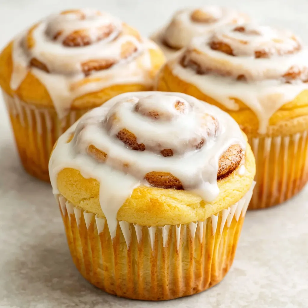 Close-up of freshly baked Pumpkin Cinnamon Roll Muffins, showcasing their swirled cinnamon filling and pumpkin-spiced dough.