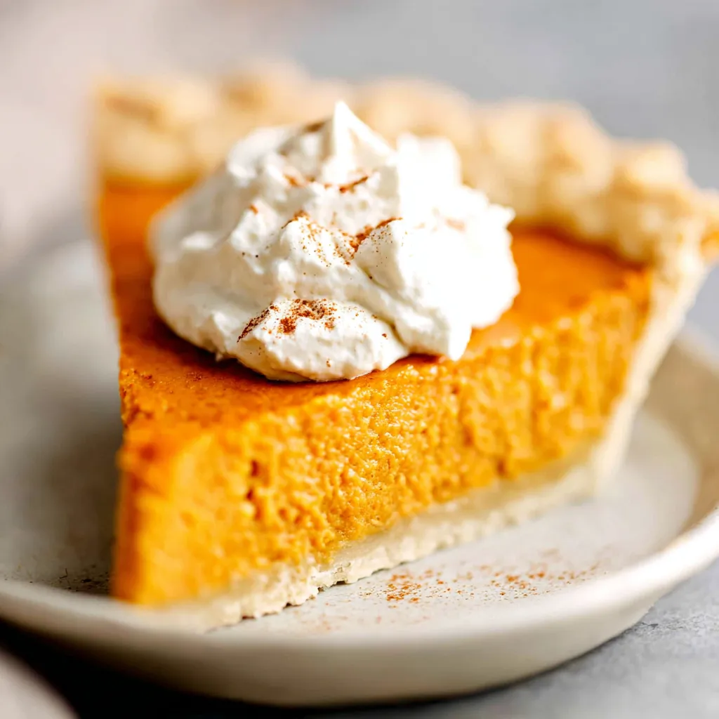 A close-up view of a freshly baked Pumpkin Pie, ready to be sliced and enjoyed.