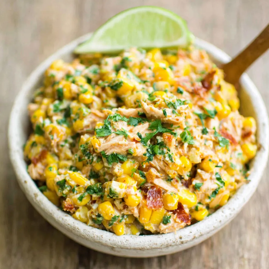Slow Cooker Street Corn Chicken Recipe Close-up of delicious Slow Cooker Street Corn Chicken ready to be served.