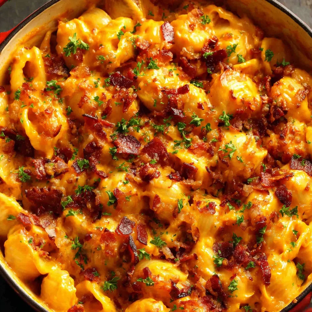 BBQ Chicken Mac & Cheese Delicious Dish Close-up of creamy Bbq Chicken Mac And Cheese, showcasing the melted cheese and tender chicken.