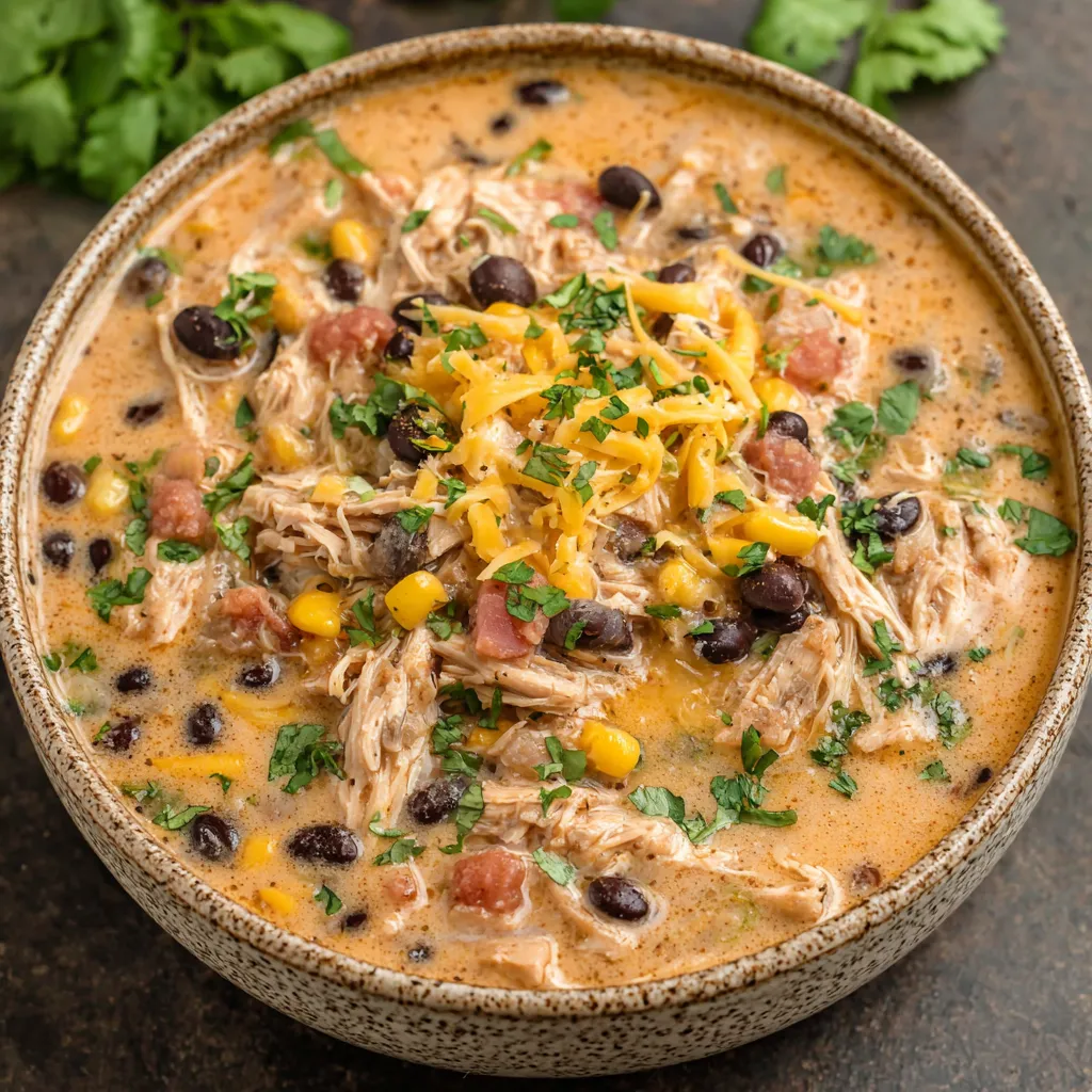 Chicken Taco Soup Recipe Close-Up Close-up of a bowl of delicious Chicken Taco Soup ready to be enjoyed as part of a satisfying meal.