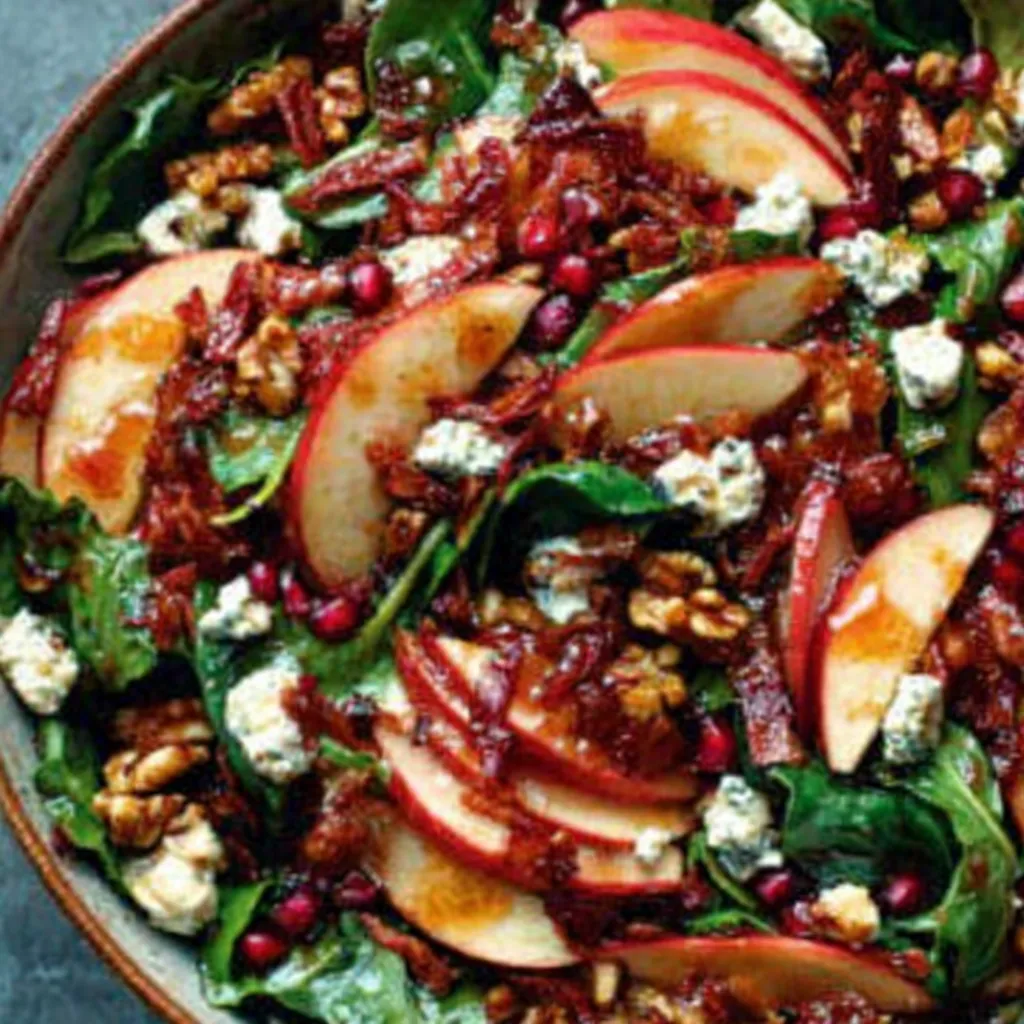 Close-up of a vibrant Honeycrisp Apple Salad, showcasing the crisp apple chunks and creamy dressing.