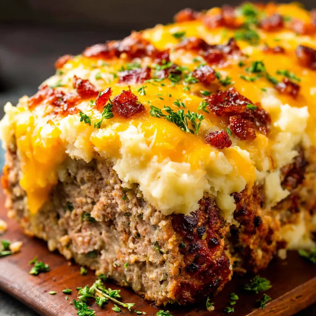 Meatloaf and Mashed Potatoes Recipe A close-up shot showcasing a delicious plate of Meatloaf Mashed Potatoes.