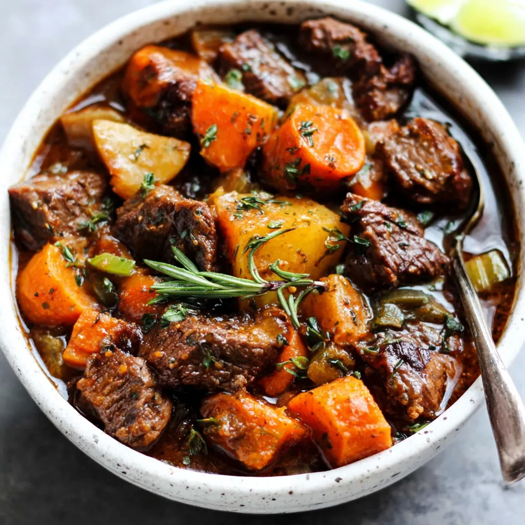 A bubbling pot of Witch's Brew Stew with visible vegetables and spooky decorations adds to the ambiance of a Halloween-themed meal.