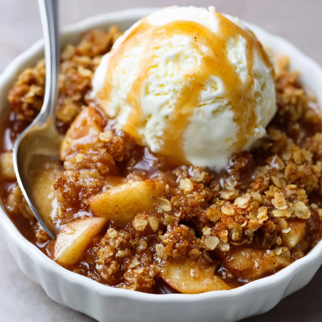 Delicious homemade Apple Crisp with a golden brown topping, ready to be served.
